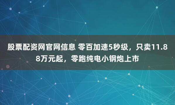 股票配资网官网信息 零百加速5秒级，只卖11.88万元起，零跑纯电小钢炮上市